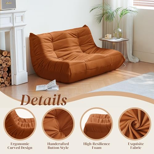 Bean Bag Chair for Adults - Suede & Microfiber Fireside Floor Chair, Comfortable Corner Lounge Sofa for Living Room, Bedroom, Office (3-Seater, Beige)