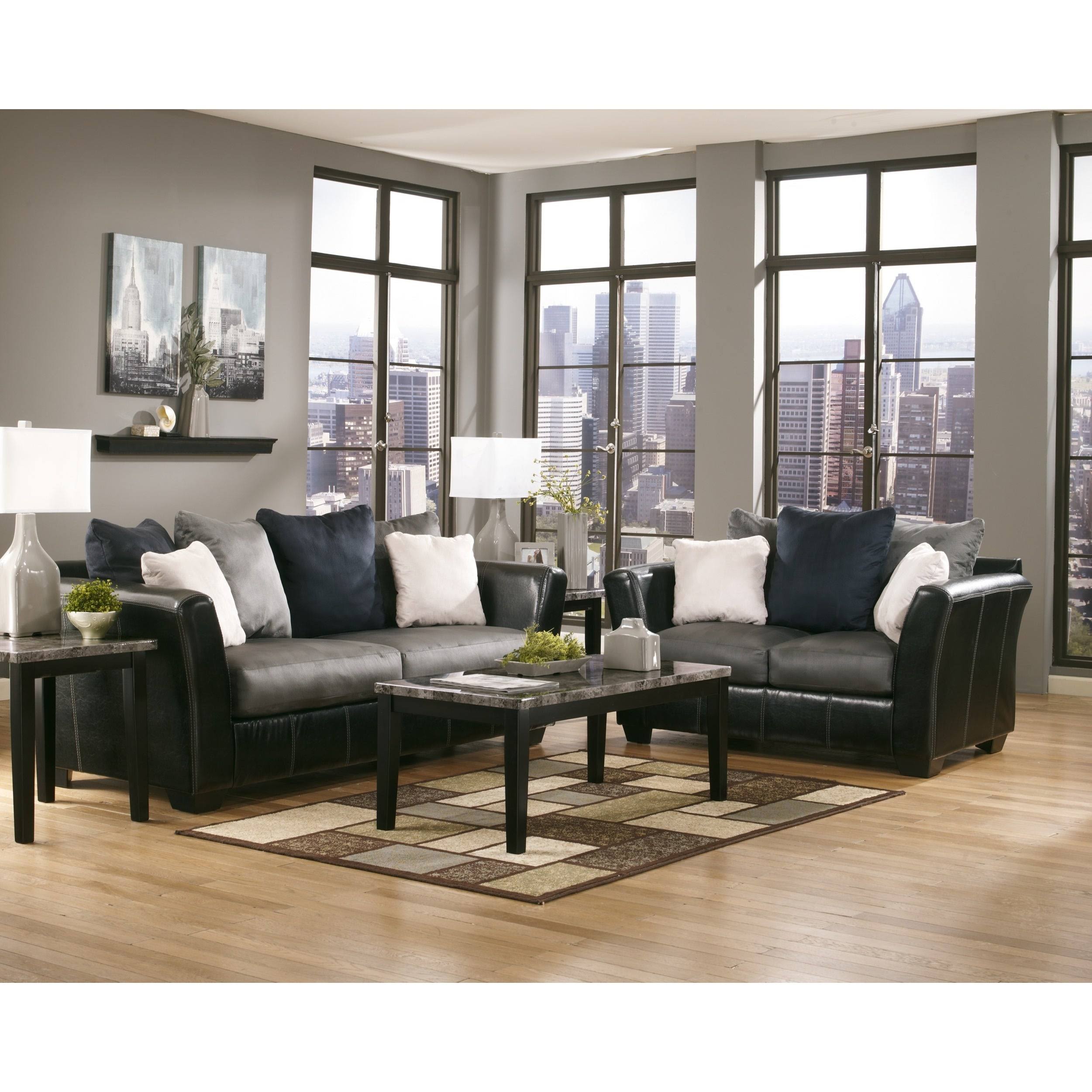 Signature Design by Ashley Maysville Faux Marble 3-Piece Occasional Table Set, Size: Black