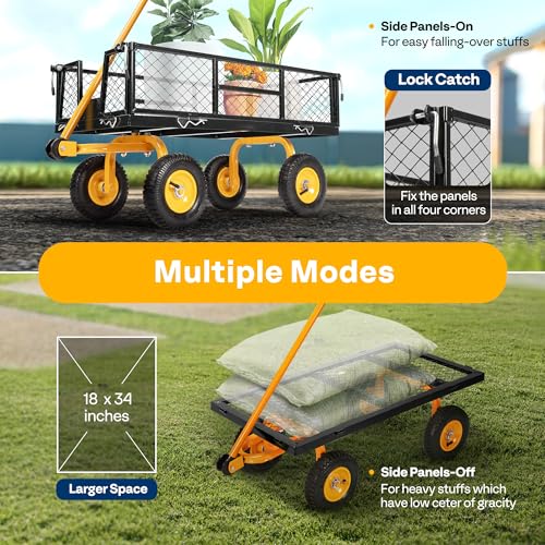 VIVOHOME Heavy Duty 880 Lbs Capacity Mesh Steel Garden Cart Folding Utility Wagon with Removable Sides and 4.10/3.50-4" Wheels 10 inch Tire (Black)