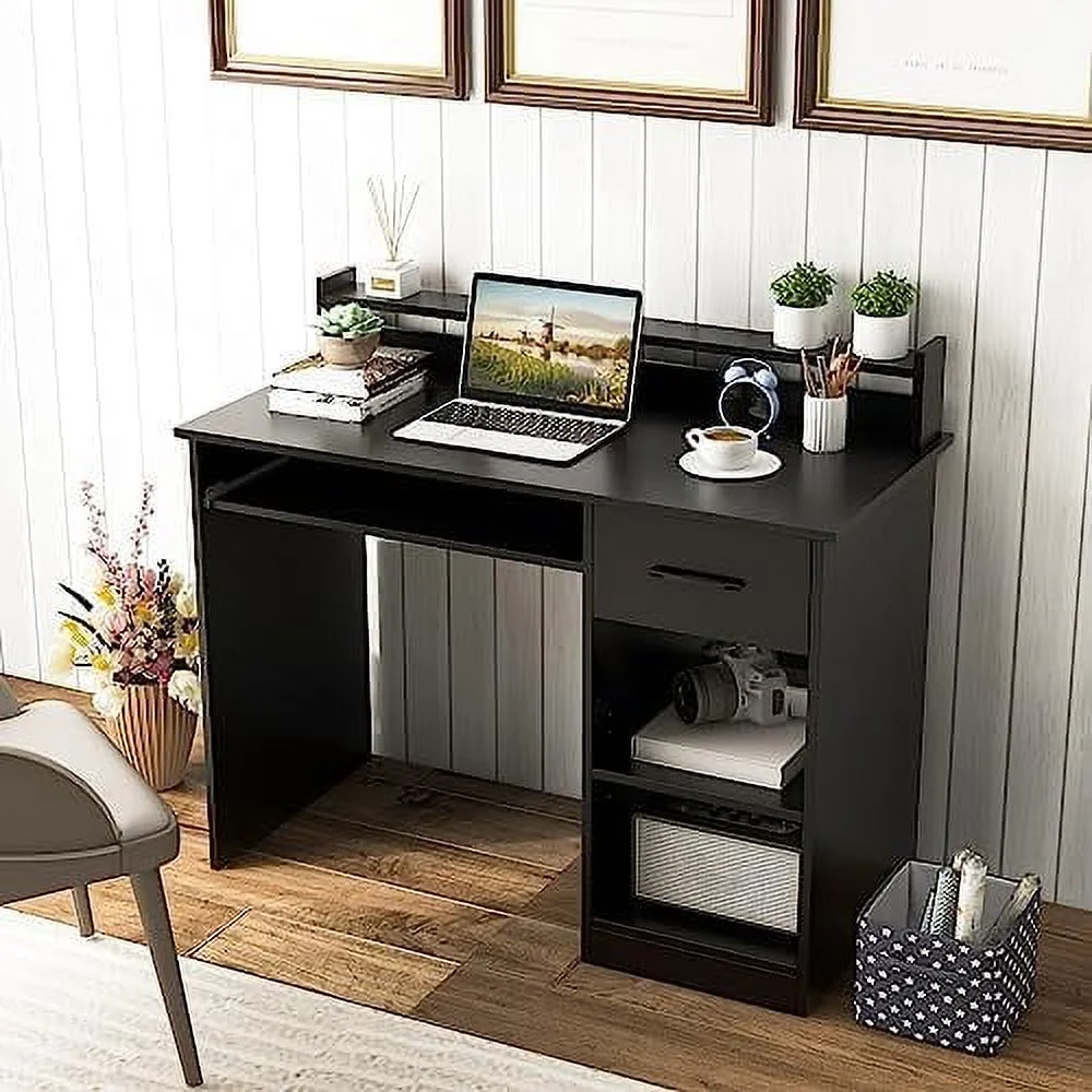 Computer Desk   Office Desk with Large Drawers  Hutch  Keyboard Tray  5-Position Adjustable Open Shelves  Easy Assembly  Writing Desk for Bedroom
