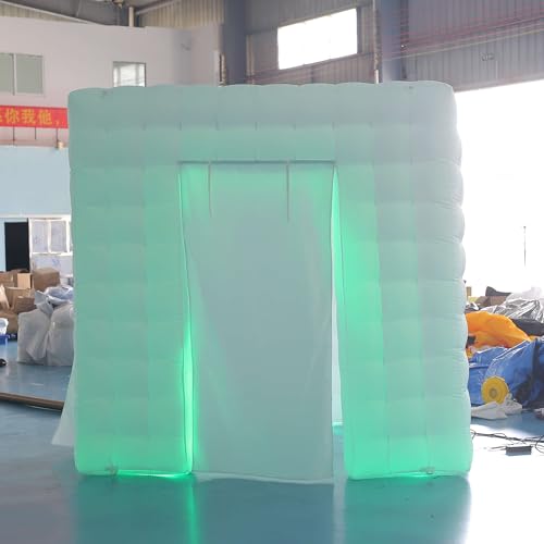 SAYOK Portable Inflatable Photo Booth Enclosure (White, Two Doors, 8.2x8.2x8.2ft), Photo Booth Tent with Air Blower and Remote Controller