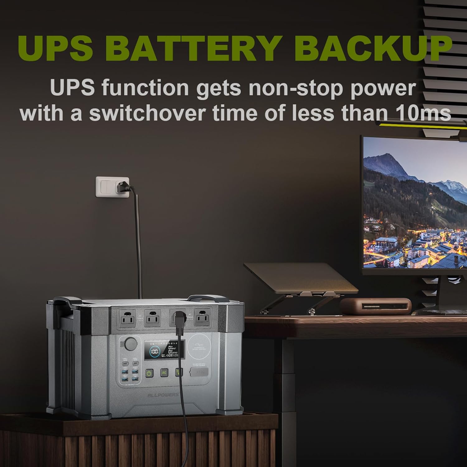 ALLPOWERS S2000 Pro Solar Generator 2400W (4000W Peak), 1451Wh MPPT Portable Power Station, 0-100% in 1.5 Hrs, UPS Function