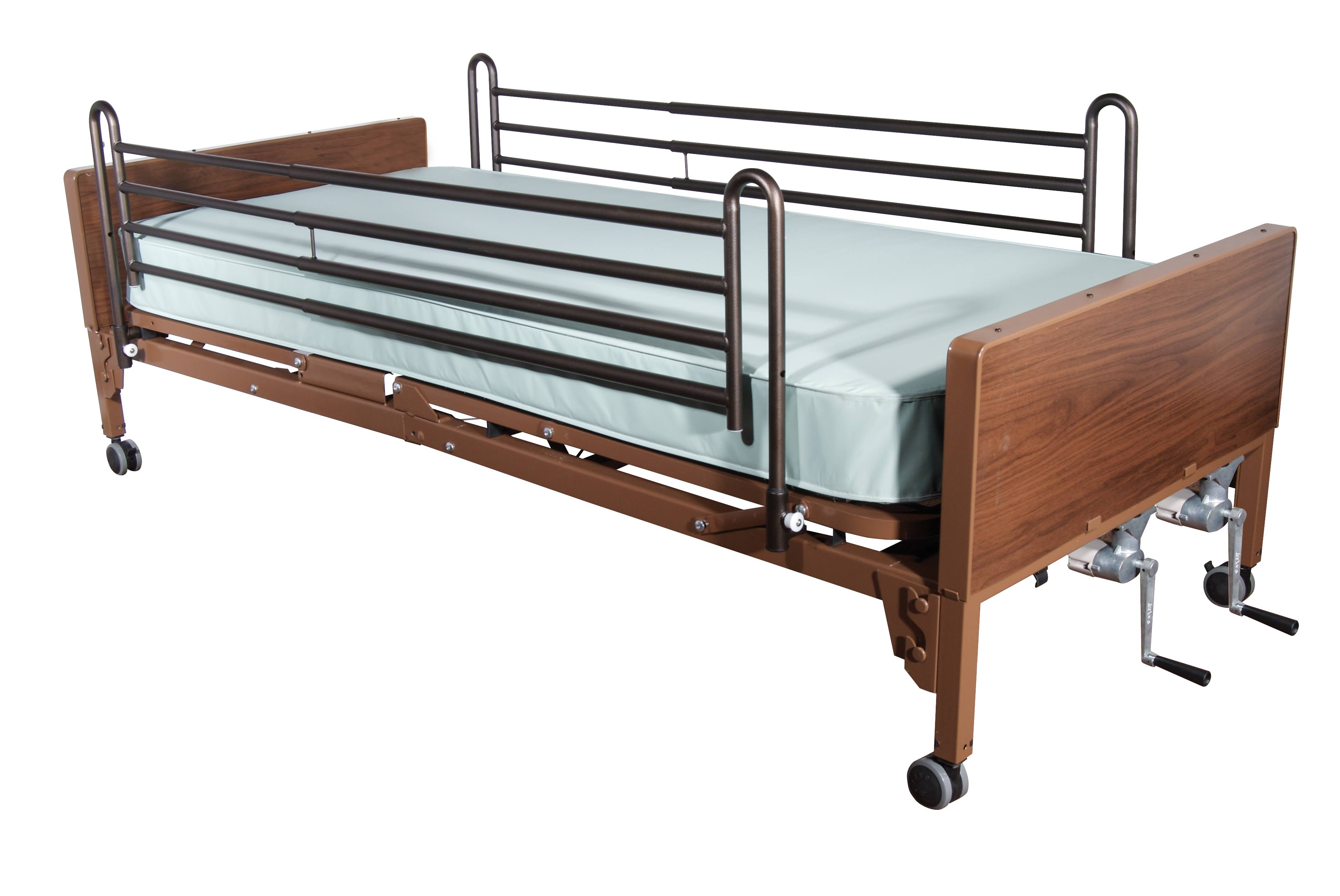 Drive Medical Multi Height Manual Hospital Bed with Full Rails and Foam Mattress