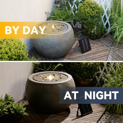 Garden Water Fountain Outdoor Large Round Bubbler Water Feature Indoor with Lights & Pump and Pebbles Concrete Effect for Patio Pool Pond Yard Home