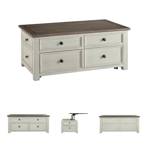 Signature Design by Ashley Bolanburg Farmhouse Lift Top Coffee Table with Drawers, Antique Cream & Brown