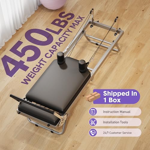 Foldable Pilates Reformer Machine for Home Gym, Wider Pilates Reformer with Spings, Adjustable Pilates Equipment for Women