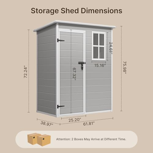 Gizoon 5x3 FT Resin Storage Shed Outdoor, Heavy-Duty Resin Shed with Floor for Patio, Lawn
