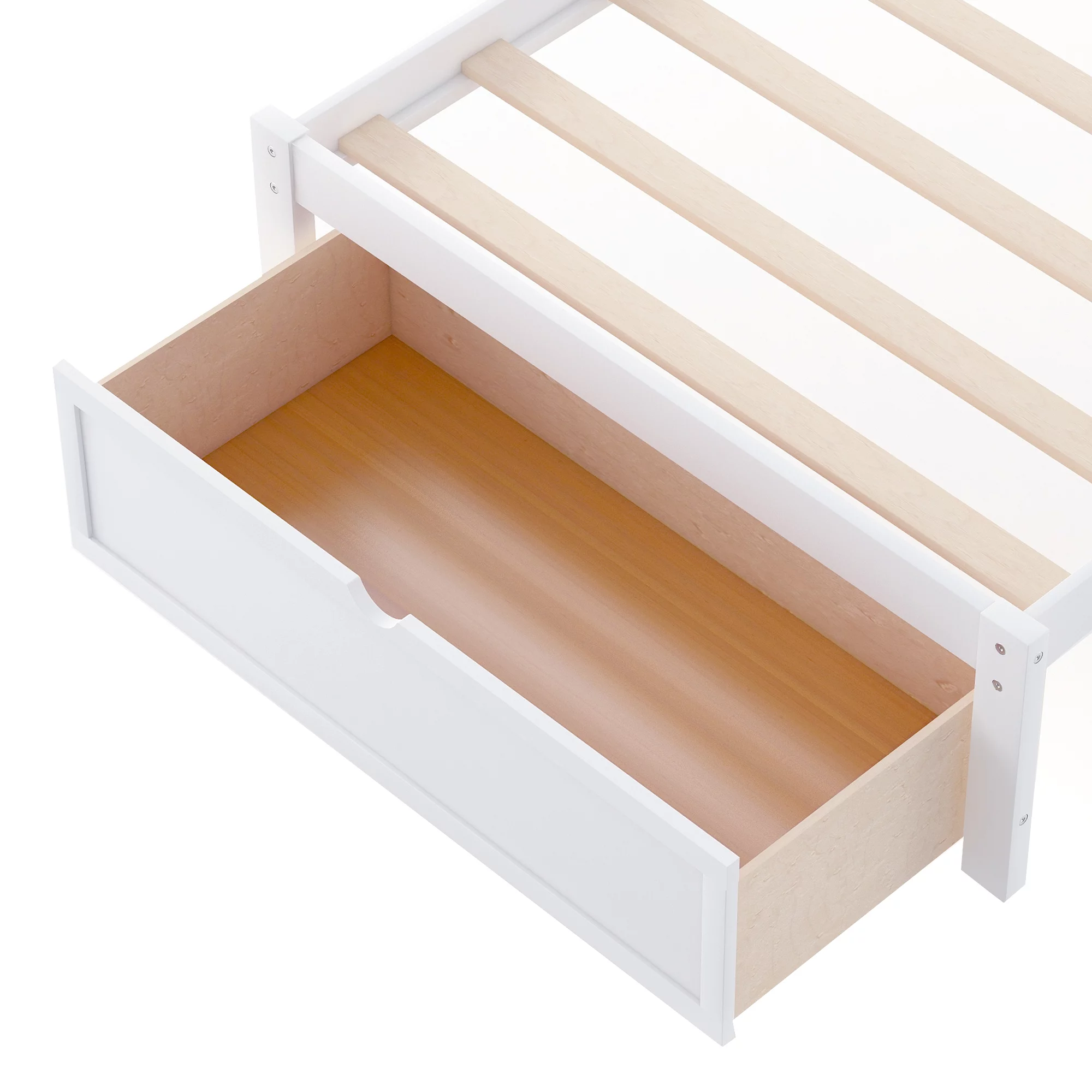 Twin Wood Platform Bed with Headboard & Big Storage Drawer for Kids, White