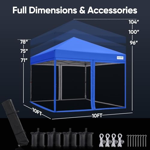 Quictent 6.6'x6.6' Pop up Screened Canopy Tent with Mosquito Netting, Portable Easy up Outdoor Screen House Shelter Fully Sealed for Patio