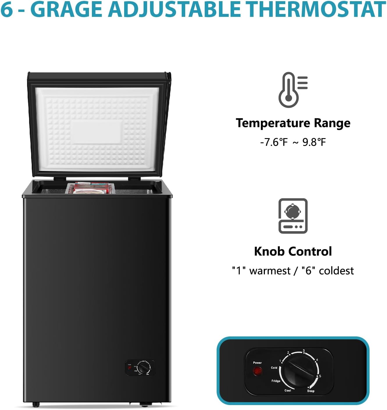 Chest Freezer 3.5 Cu.Ft Small Deep Freezer with Adjustable Temperature,Top Door,Energy Saving,Freestanding Compact Mini Freezer with Removable Basket
