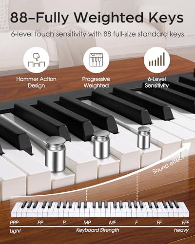 LIV-K01 Piano Keyboard Real Sampling, 88 Key Fully Weighted Keyboard Electric Piano, Grade Hammer Action, LCD Display, Touch Sensitive