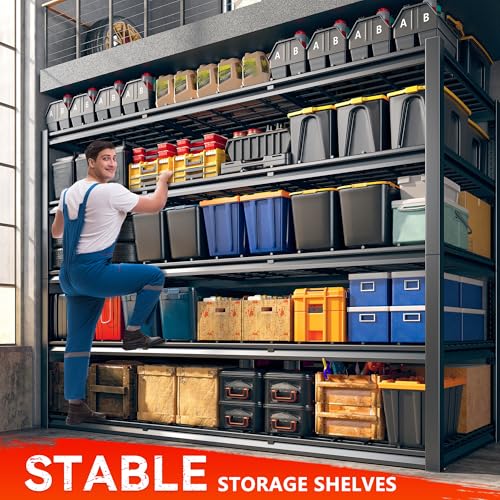 REIBII 60" W Garage Shelving Heavy Duty Metal Shelving 3000LBS Storage Shelves Adjustable Metal Shelves for Storage Industrial Garage Shelves for