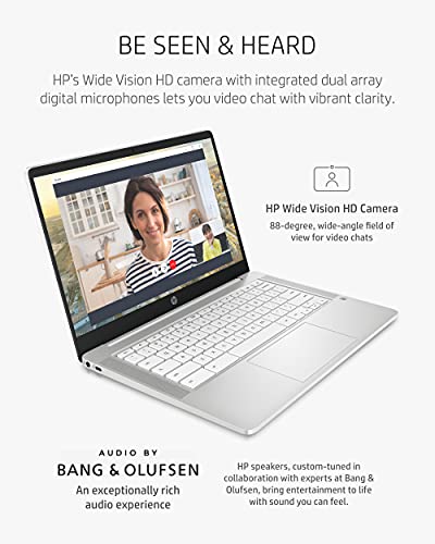 HP 15.6 HD Premium Chromebook, Intel Celeron N Processor 3.7GHz Turbo Speed, 8GB Ram, 64GB SSD, Ultra-Fast WiFi Up to 1700 Mbps, Chrome OS