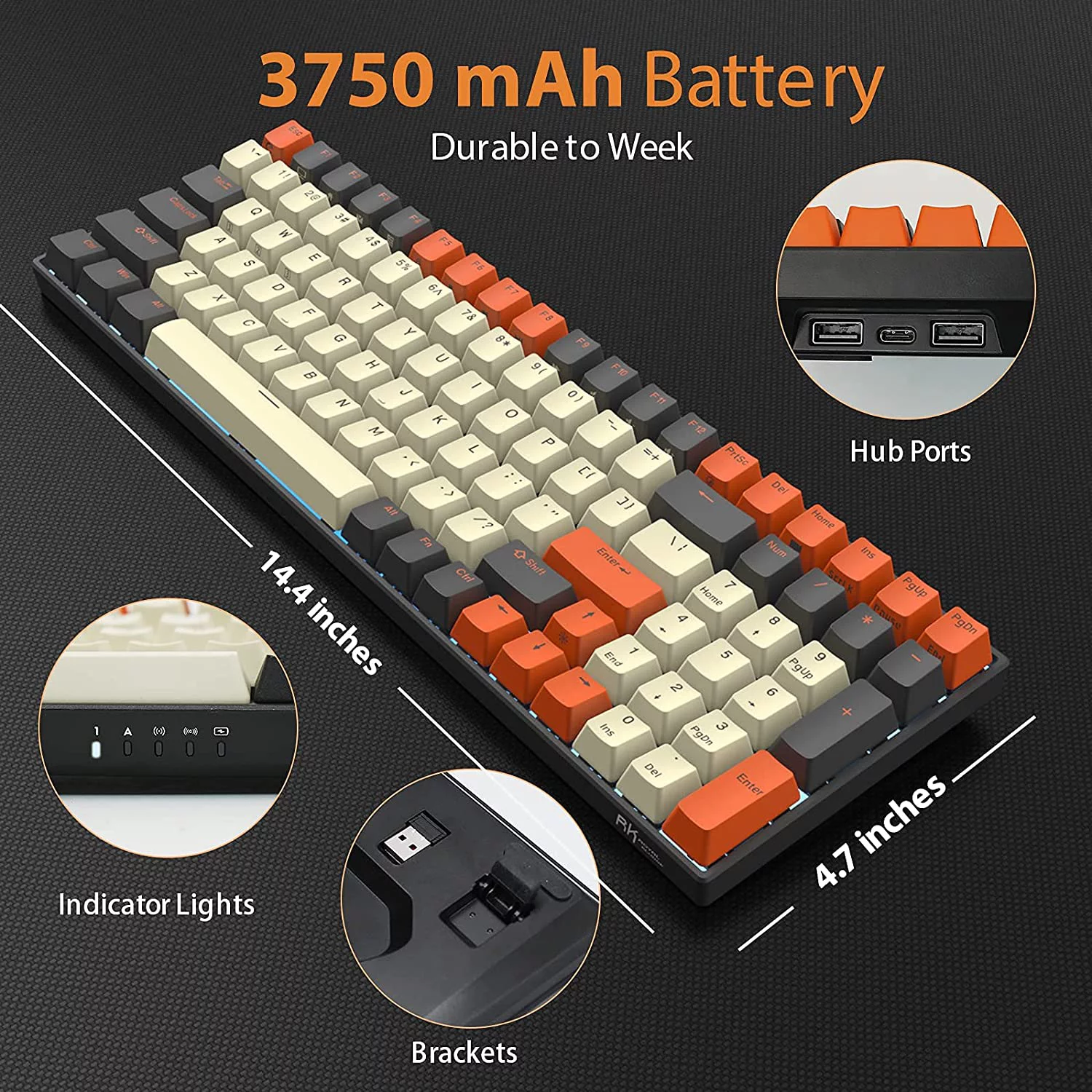 100 Wireless Mechanical Keyboard, Bluetooth5.1/2.4Ghz/Wired Mechanical Keyboard, 100-key 96% Full Size Hot Swappable Keyboard Brown Switch