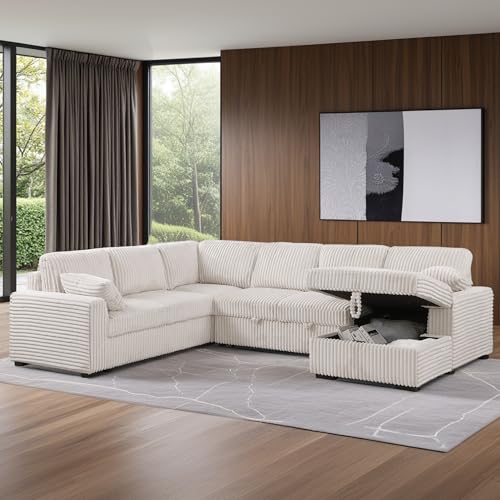 L-Shaped Pull Out Sleep Sofabed,Modern Reversible Sleeper Sectional Sofa Chenille Upholstered Button Tufted Decor with Storage Chaise