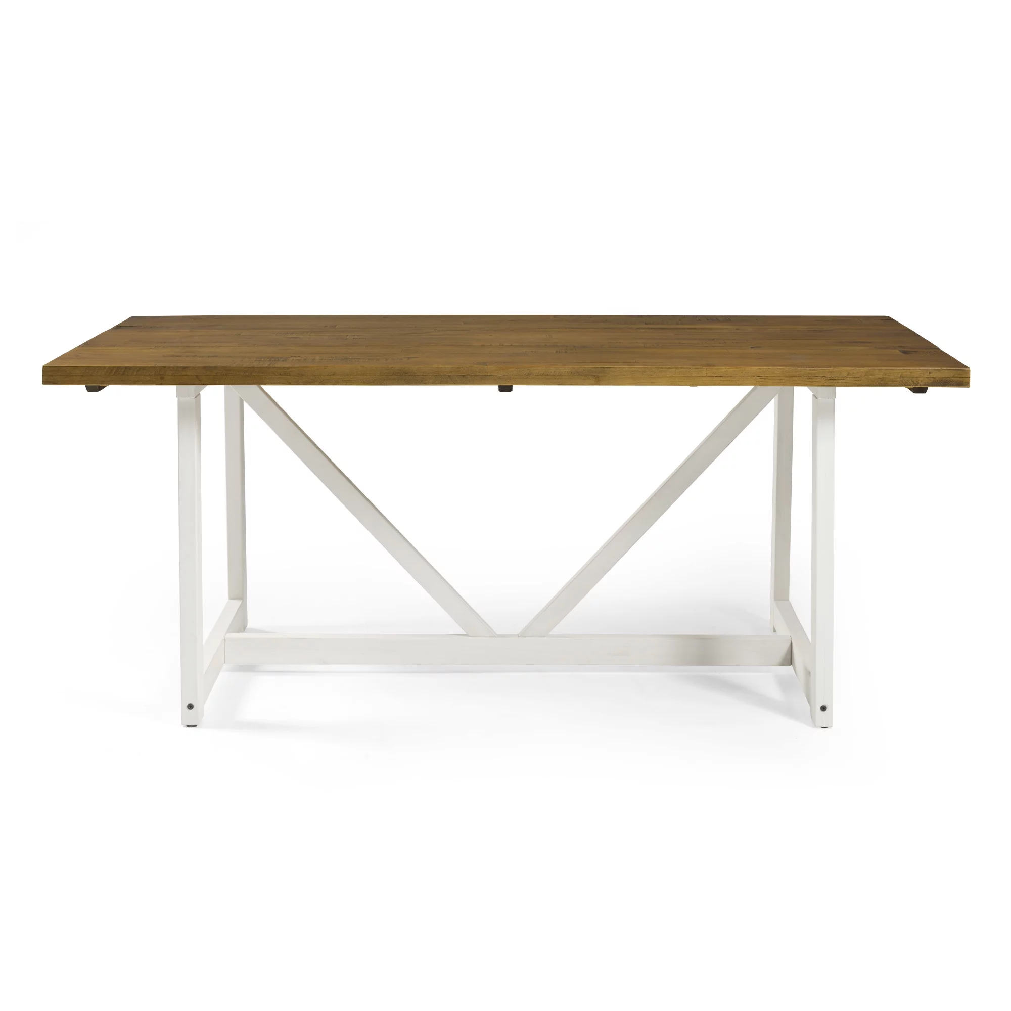 Walker Edison Modern Solid Wood Trestle Dining Table, Rustic Oak/White