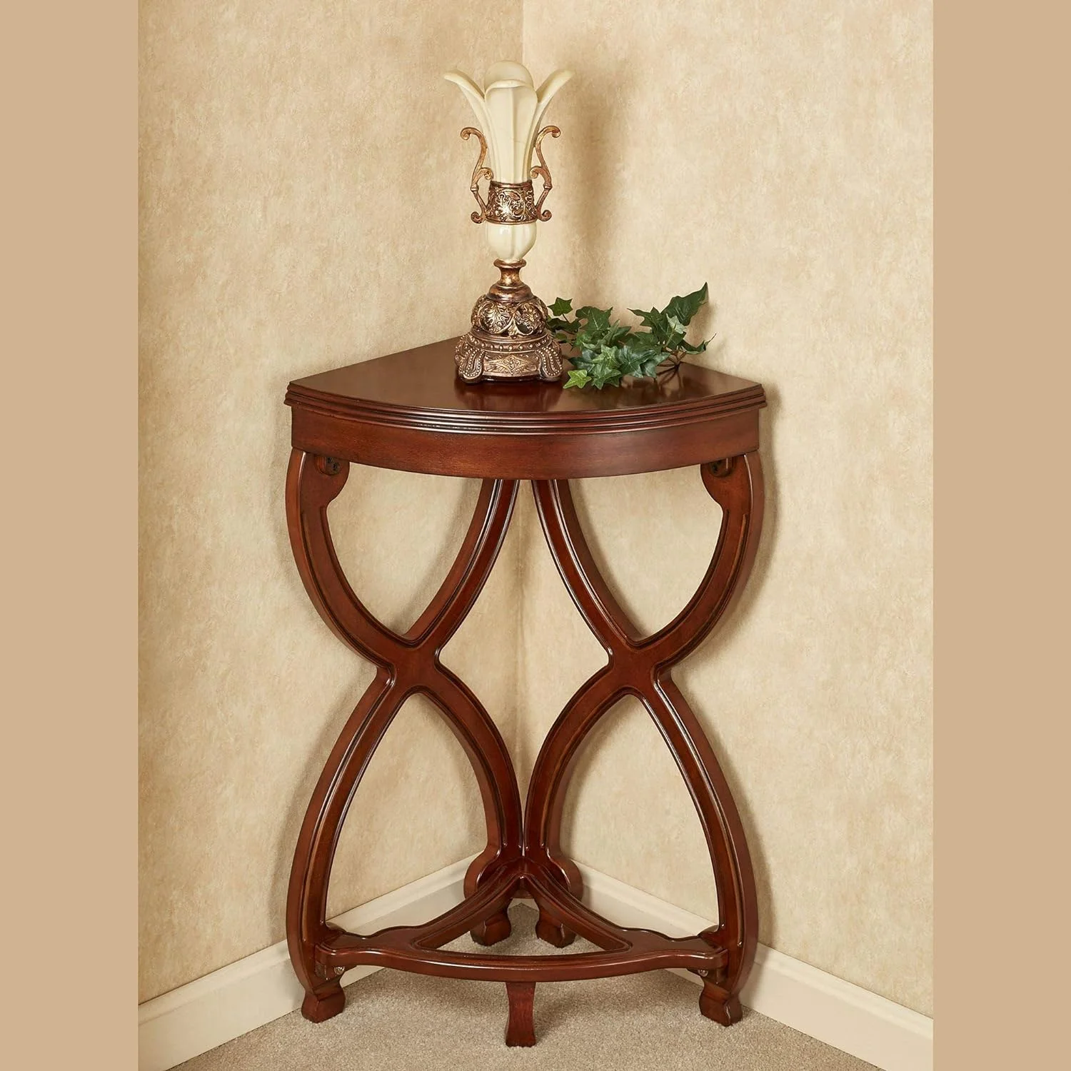 Ninan Corner Table - Wooden - Estate Mahogany Finish - Traditional Aesthetic - Triangle Furnishing For Bedroom, Living Room, Dining Room, Office
