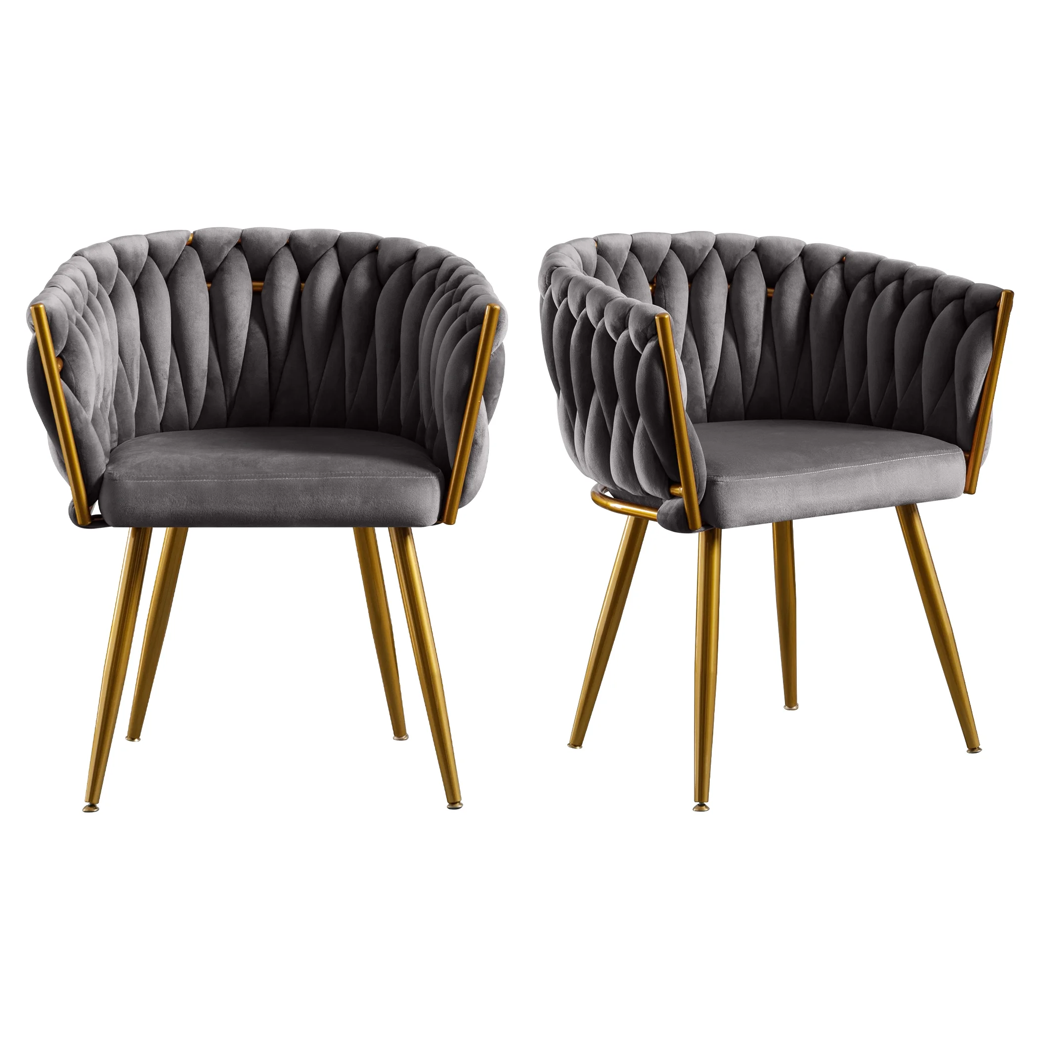 JONPONY Velvet Dining Chairs Set of 2, Modern Woven Upholstered Dining Chairs with Gold Metal Legs,Luxury Tufted Dining Chairs for Living Room