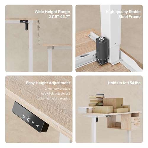 Standing Desk with 4 Drawers, 47.2 x 23.6 Inch Whole Piece Height Adjustable Electric Sit Stand Desk