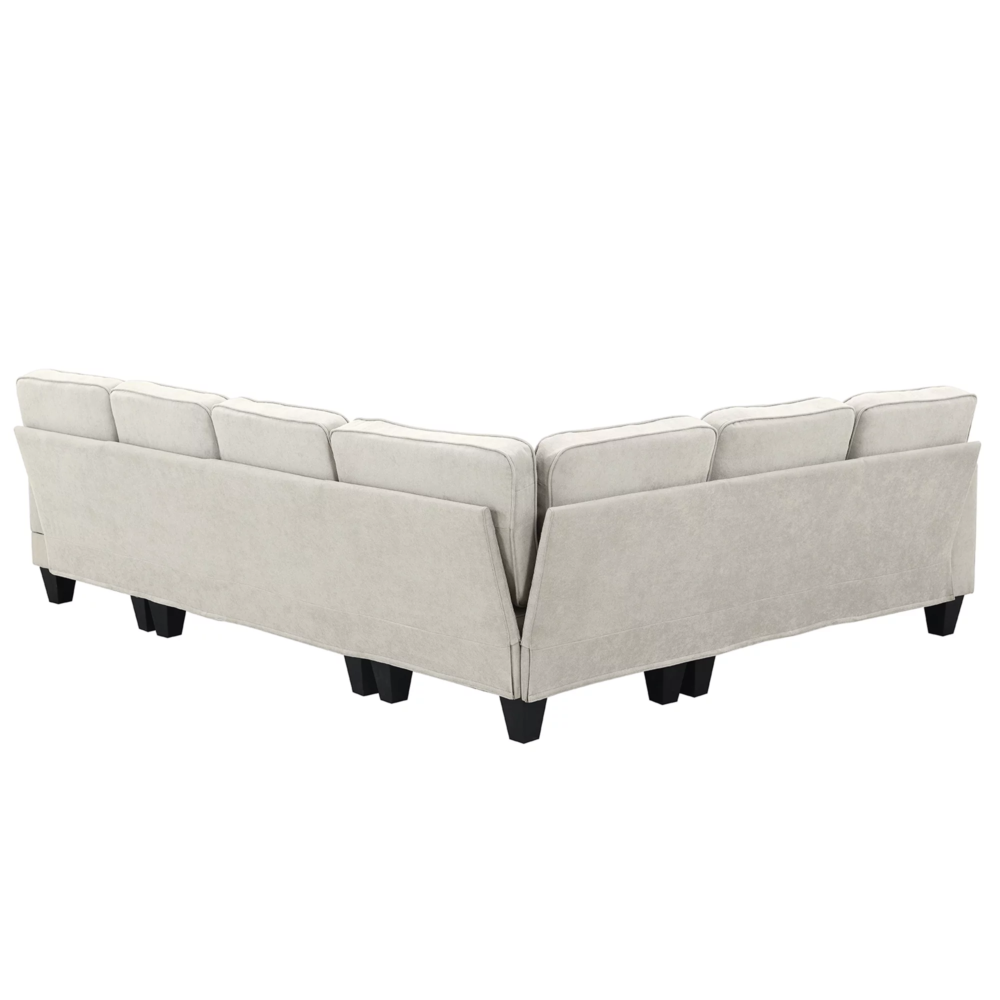 U-Shaped Sectional Couch with Chaise, Modern Upholstered Couch, 7-Seater Sectional Couch with 3 Pillows and Plastic Legs, Heavy Duty Sofa Furniture