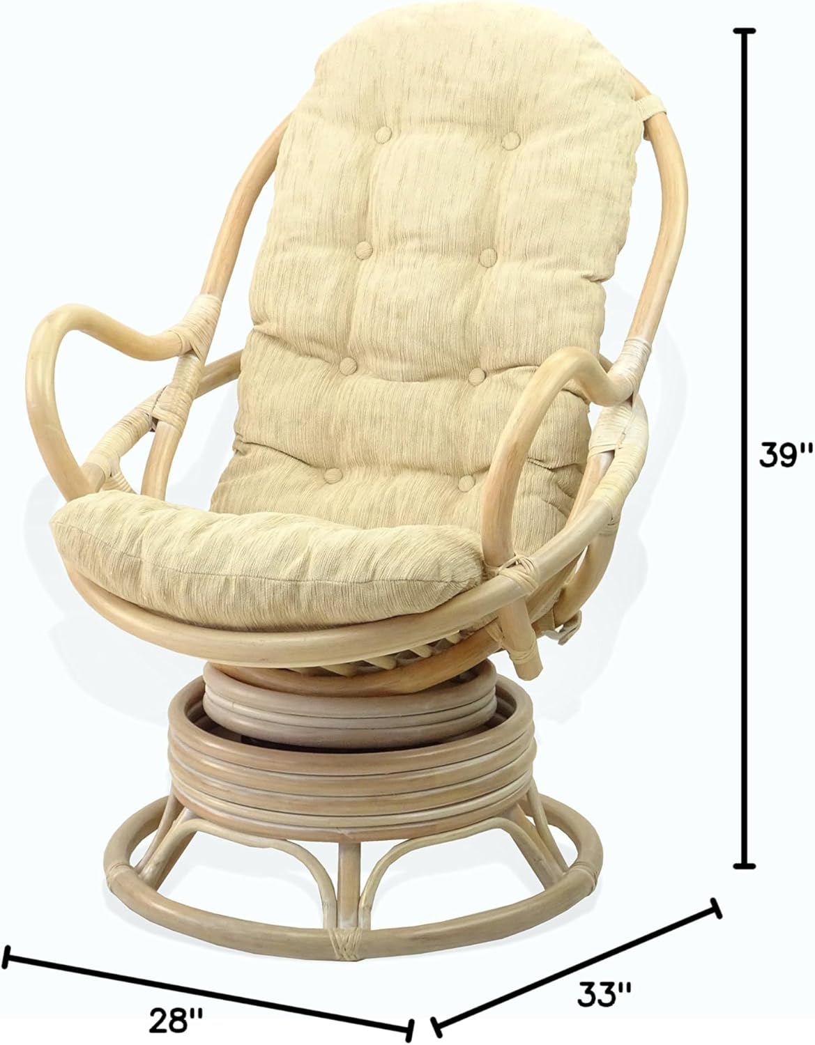 Lounge Swivel Rocking Java Chair Natural Rattan Wicker with Dark Brown Cushion, Cream