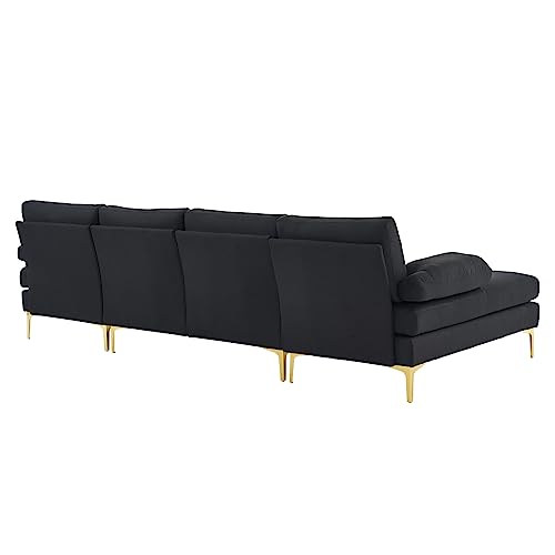 Karl home Convertible Sectional Sofa 110" U-Shape Sofa Couch 4-Seat Couch with Chaise ChenilleFabric Upholstered for Living Room, Apartment, Office