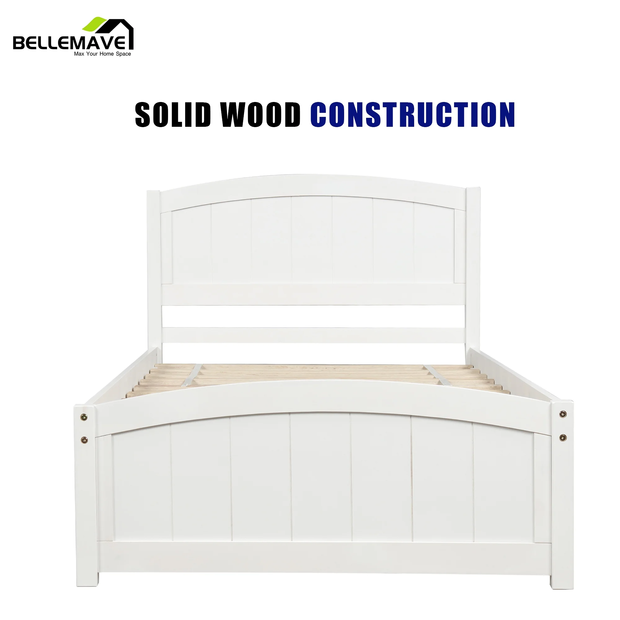 Bellemave Twin Wood Kids Platform Bed for Boys and Girls, White