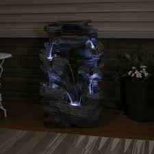 Sunnydaze Decor Dual Cascading Rock Falls 39x22 Water Fountain with LED Lights