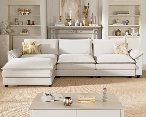 Homall 119" Modular Sectional Sofa, L Shaped Sofa Couch with Reversible Ottoman, DIY Combination Chenille Deep 3-Seat Cloud Couch for Living Room