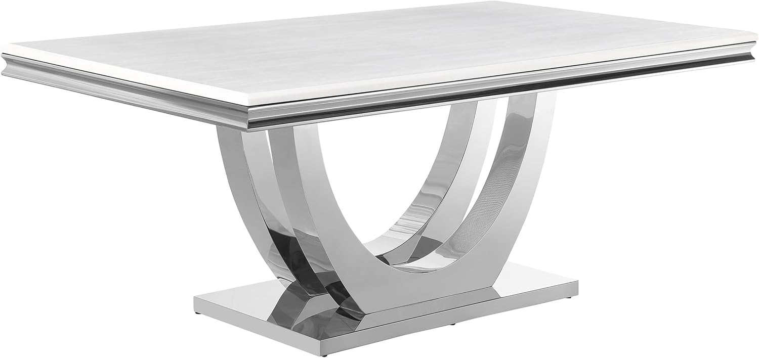 Coaster Home Furnishings Kerwin Rectangle Faux Marble Top Dining Table White and Chrome