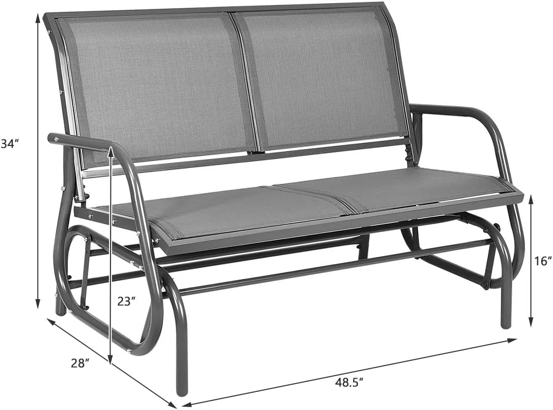 Swing Glider Chair 48 Inch with Spacious Space, 2 People Swing Lounge Glider Chair Cozy Patio Bench Outdoor & Indoor for Patio, Backyard, Poolside