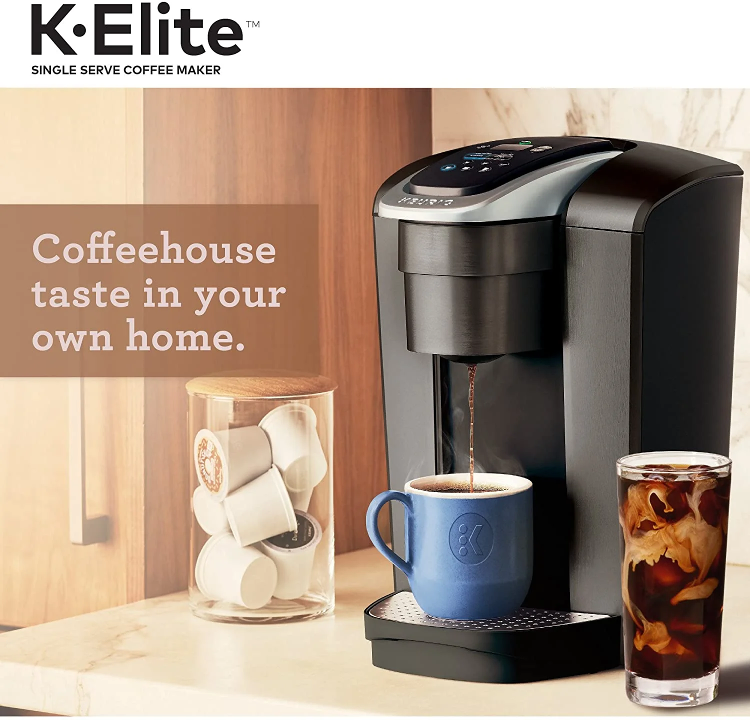 Keurig K-Elite Single Serve K-Cup Pod Coffee Maker, with Strong Temperature Control, Iced Coffee Capability, 12oz Brew Size, Programmable