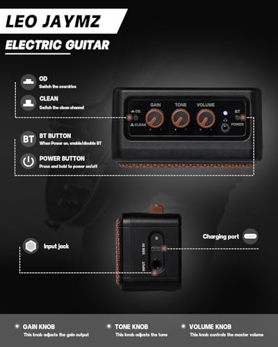 Leo Jaymz 39" Full Size ST Style Electric Guitar Starter Kit with SSH Pickup, 5W Portable Amp, Tuner, Gig Bag, Strap & Accessories (Violet Ocean)