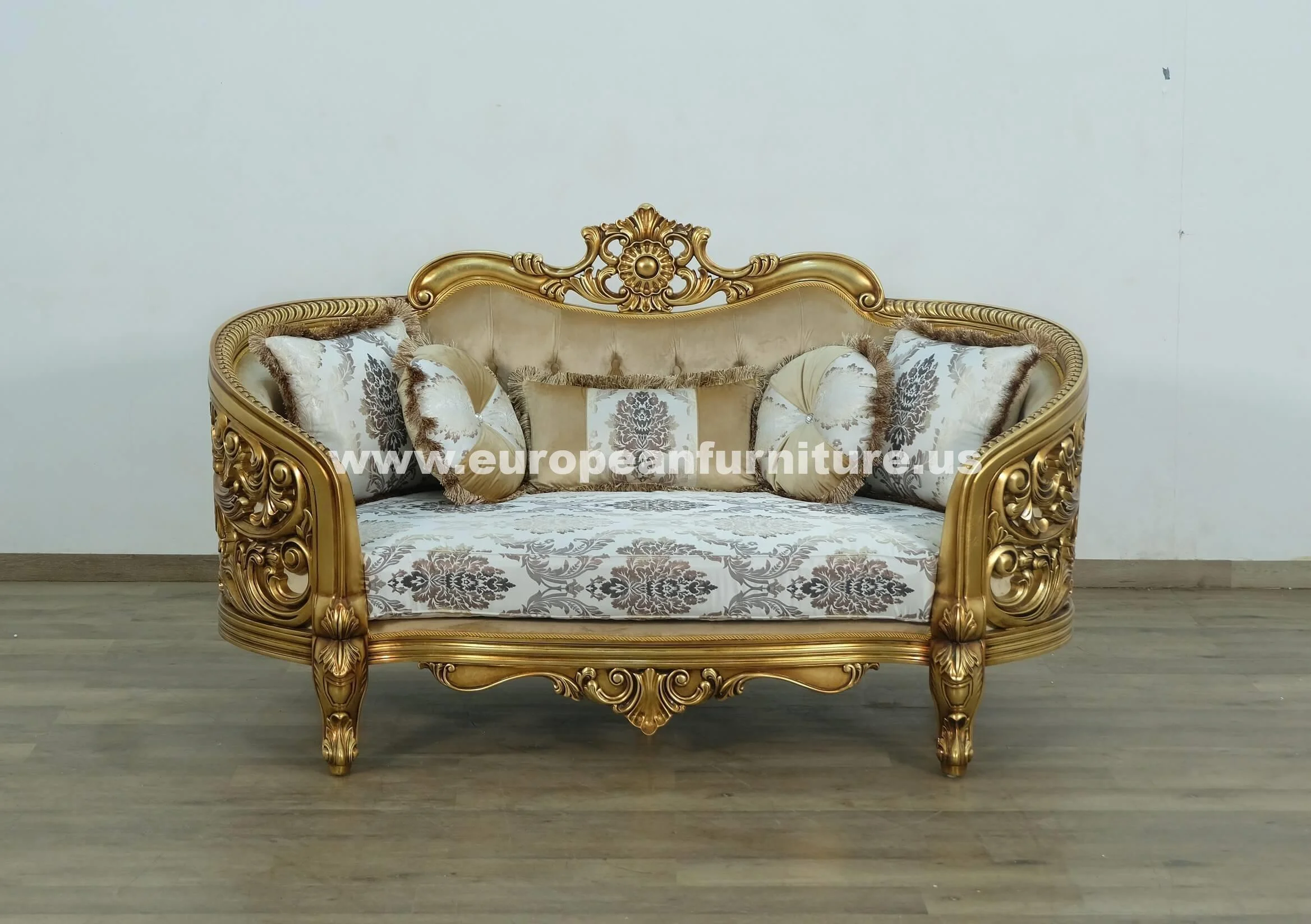 Luxury Antique-Bronze & Jacquard Fabric BELLAGIO Sofa Set 2 EUROPEAN FURNITURE