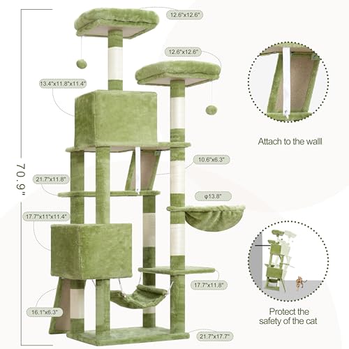 Cat Tree for Indoor Cats, 71'' (180cm) Multi-Level Cat Tower for Large Adult, Sturdy Cat Tree House with 2 Scratching Boards 7 Posts
