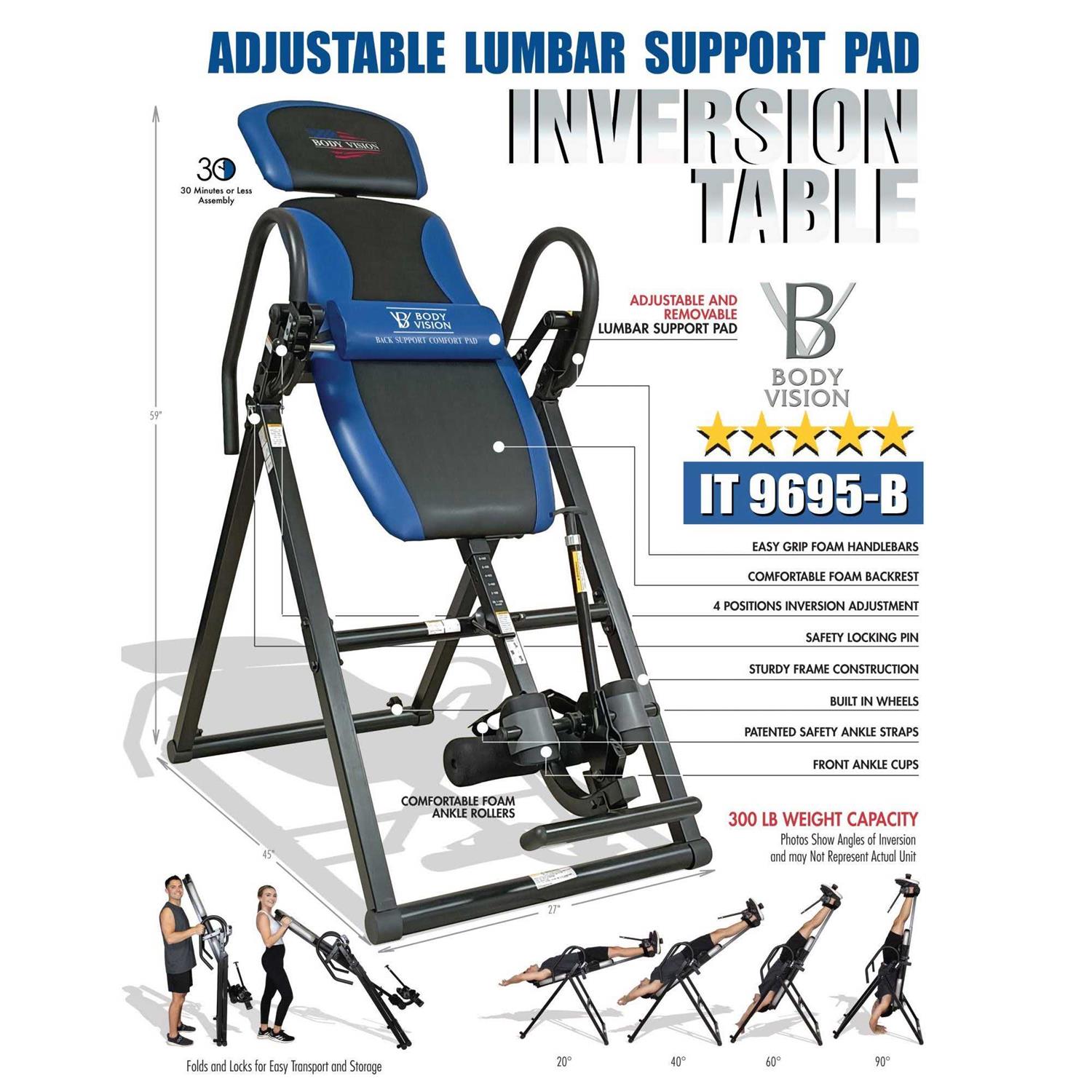 Body Vision Deluxe Heavy Duty Therapeutic Inversion Table - Sports Supplies Online Store