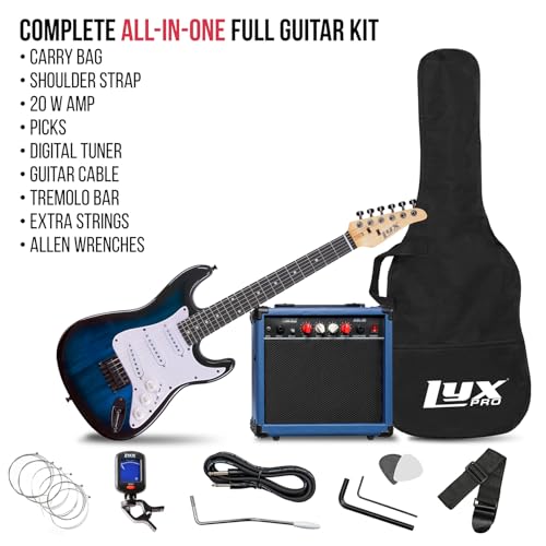 LyxPro 36 Inch Electric Guitar and Kit for Kids with 3/4 Size Beginner’s Guitar, Amp, Six Strings, Two Picks, Shoulder Strap, Digital Clip On Tuner