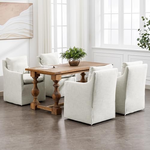 DUHOME Upholstered Dining Chair,Linen Accent Chair for Living Room,Single Sofa with 4 Casters