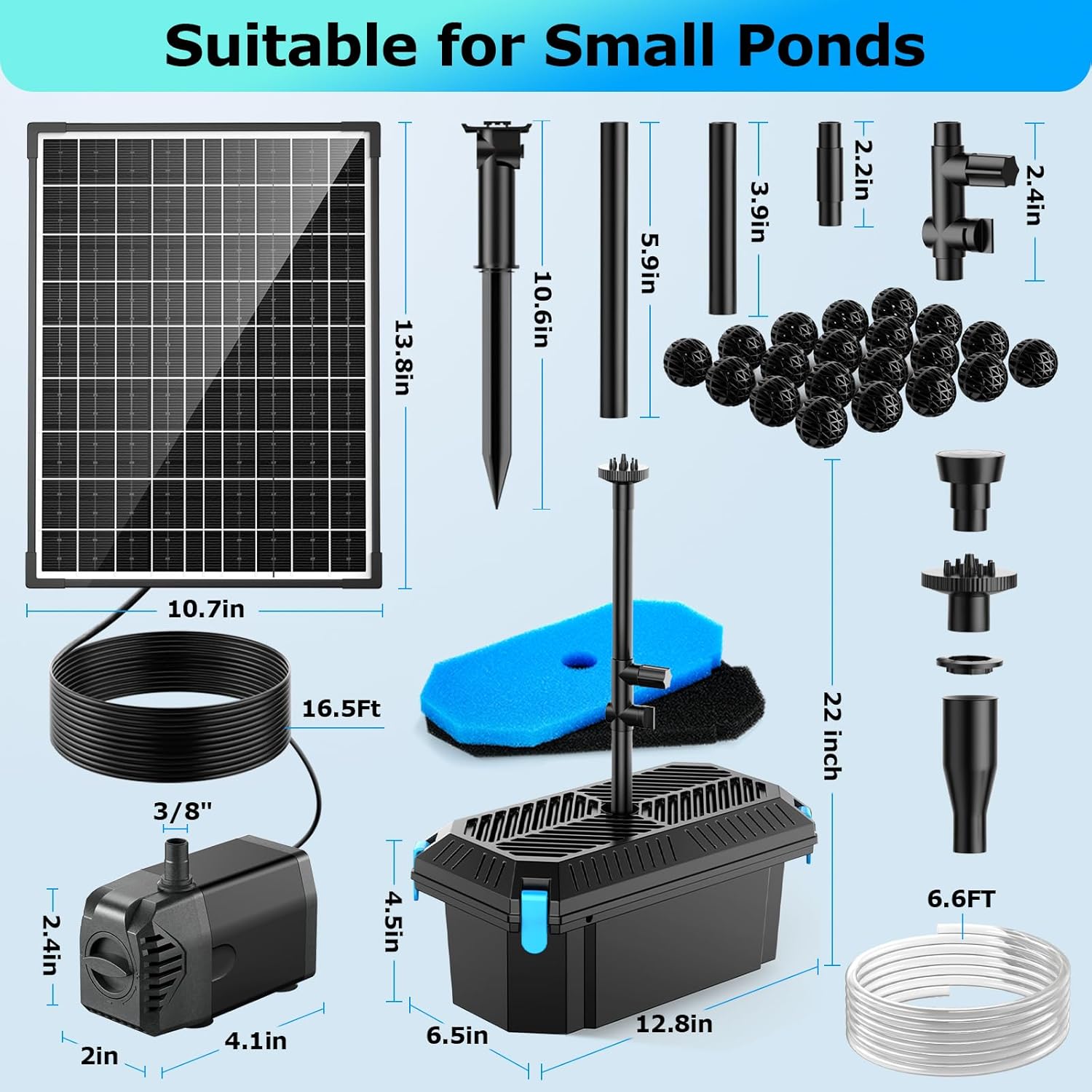 POPOSOAP Solar Pond Filter with Battery Backup