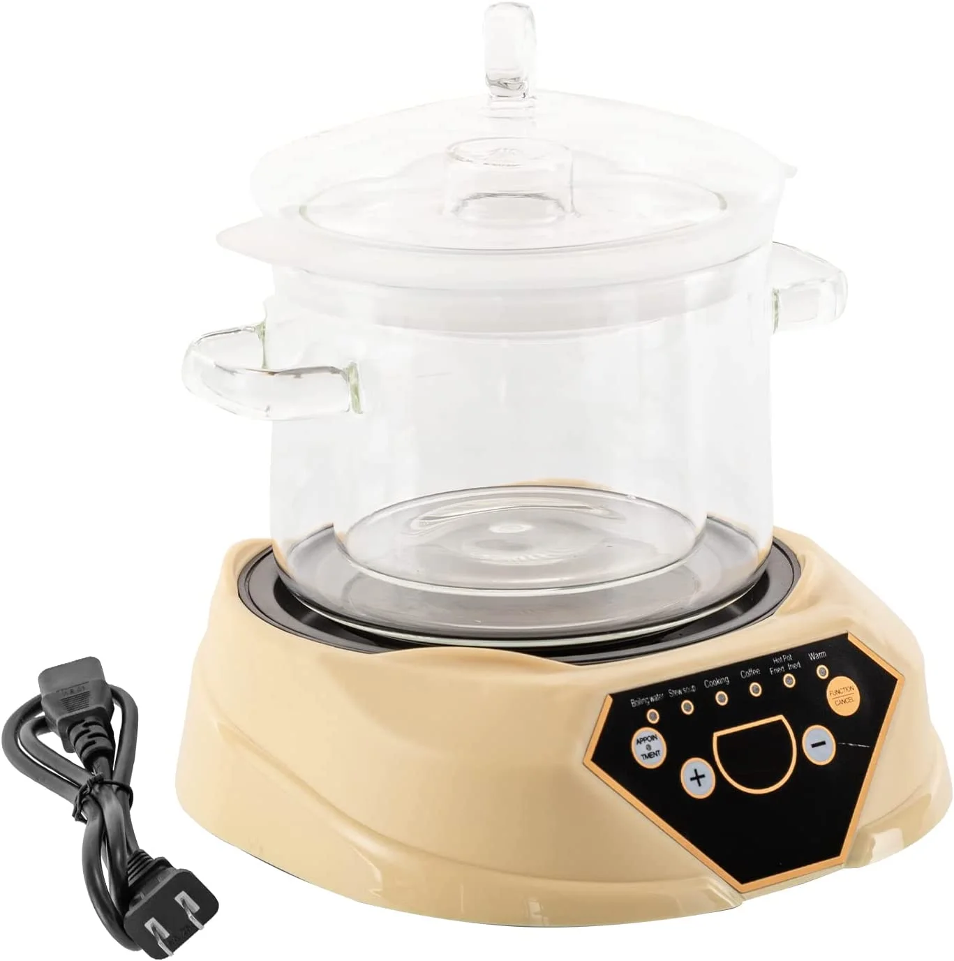 Miumaeov Multifunctional Health Pot 700W Automatic Electric Stew Pot 1.6L for Making Tea, Porridge and Soup, Clear, Cream Yellow