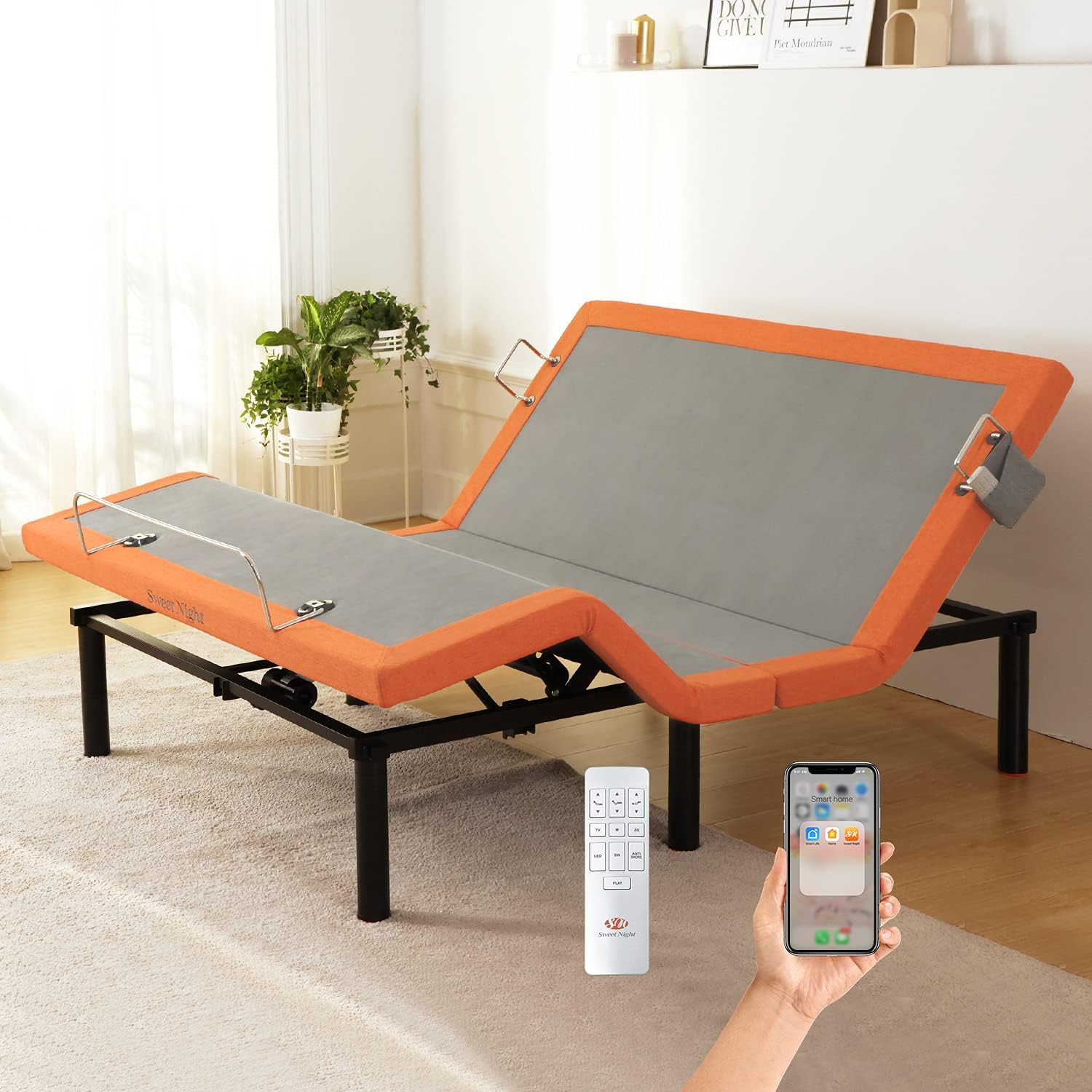 Sweetnight SN-ABB002-SCLK Adjustable Bed Base, Split California King, Orange