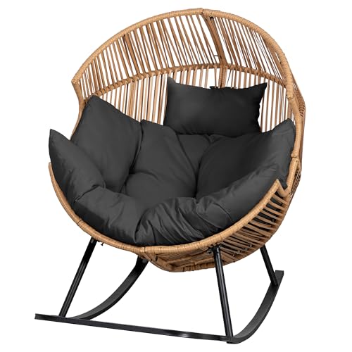 JAMFLY Egg Chair Wicker Outdoor Chairs, Oversized Patio Chair Oversized Lounger Chair with Cushion for Indoor Living Room, Bedroom