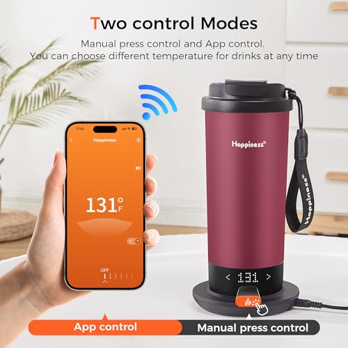 Happiness Self-Heating Travel Mug 20oz,Smart Rechargeable Electric Temperature Control Heated Coffee Cup