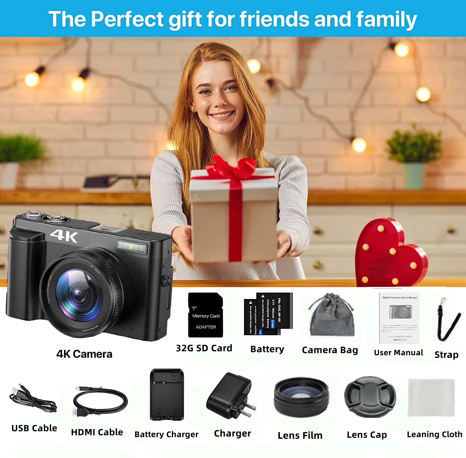 Vlogging Camera 4K Digital Camera for Youtube Autofocus with 32GB SD Card