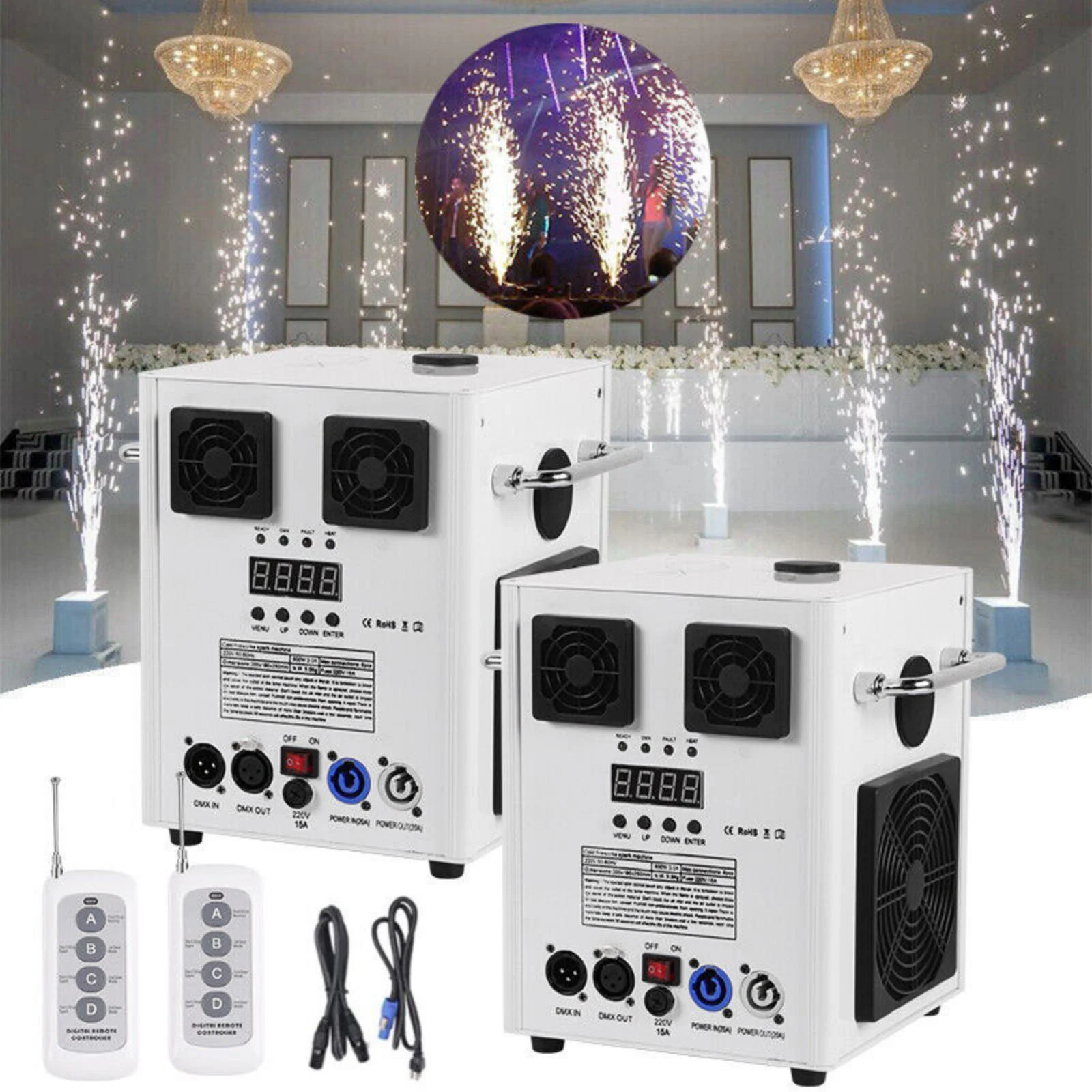 Cold Spark Machine 3-16FT Adjustable Stage Special Effect Machine with Wireless Remote Control DMX Low Noise Stage Equipment for Wedding DJ Disco