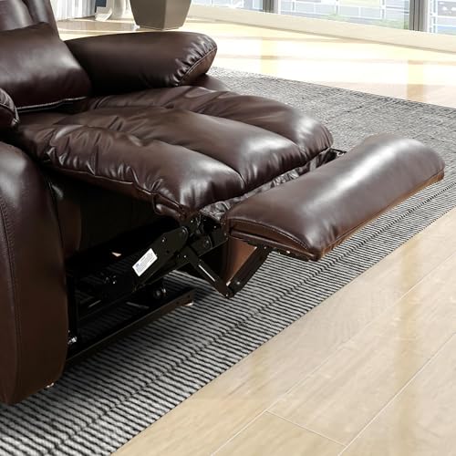 EDILLY Large Genuine Leather Power Lift Recliner Chairs for Elderly, Dual Motor with Massage and Heating,Double Lumbar Cushion and Extended Footrest