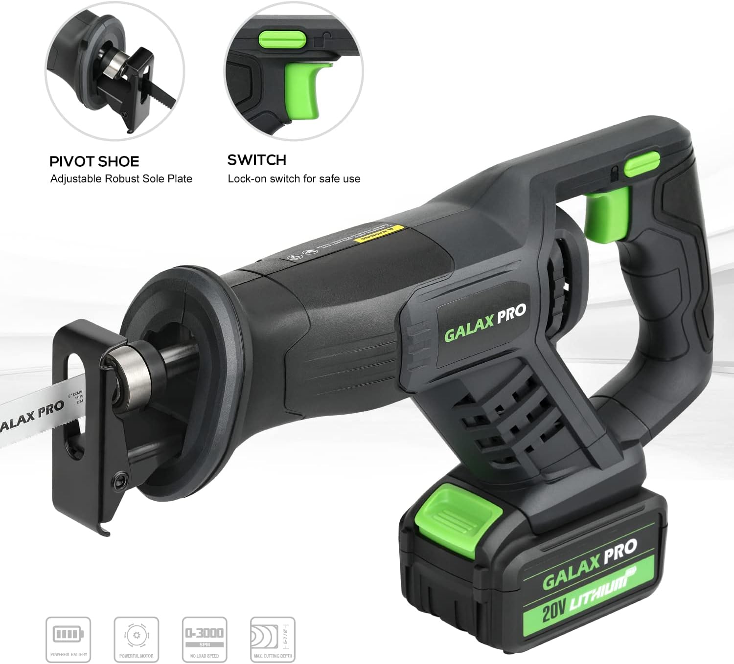 GALAX PRO Reciprocating Saw and Circular Saw Combo Kit with 1pcs 4.0Ah Lithium Battery and One Charger, 7 Saw Blades and Tool Bag