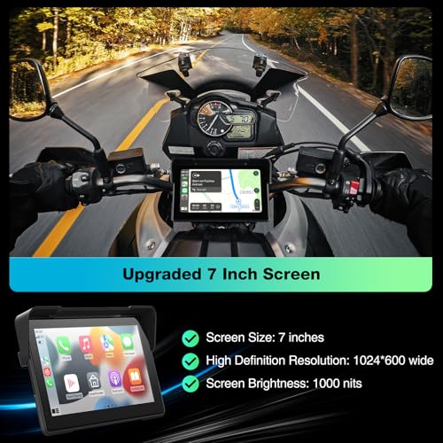 7 Inch Portable CarPlay for Motorcycle, Waterproof Touchscreen Wireless Car Play Android Auto Screen GPS Navigation for Motorbike
