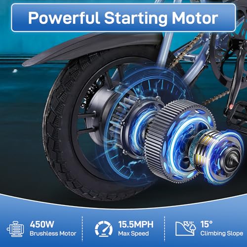 Winado Electric Bike for Adults, 14" Folding Electric Bicycle 450W Motor with Dual Disc Brakes, Max Range 25Miles(Pedal-Assist) & Speed 15.5MPH