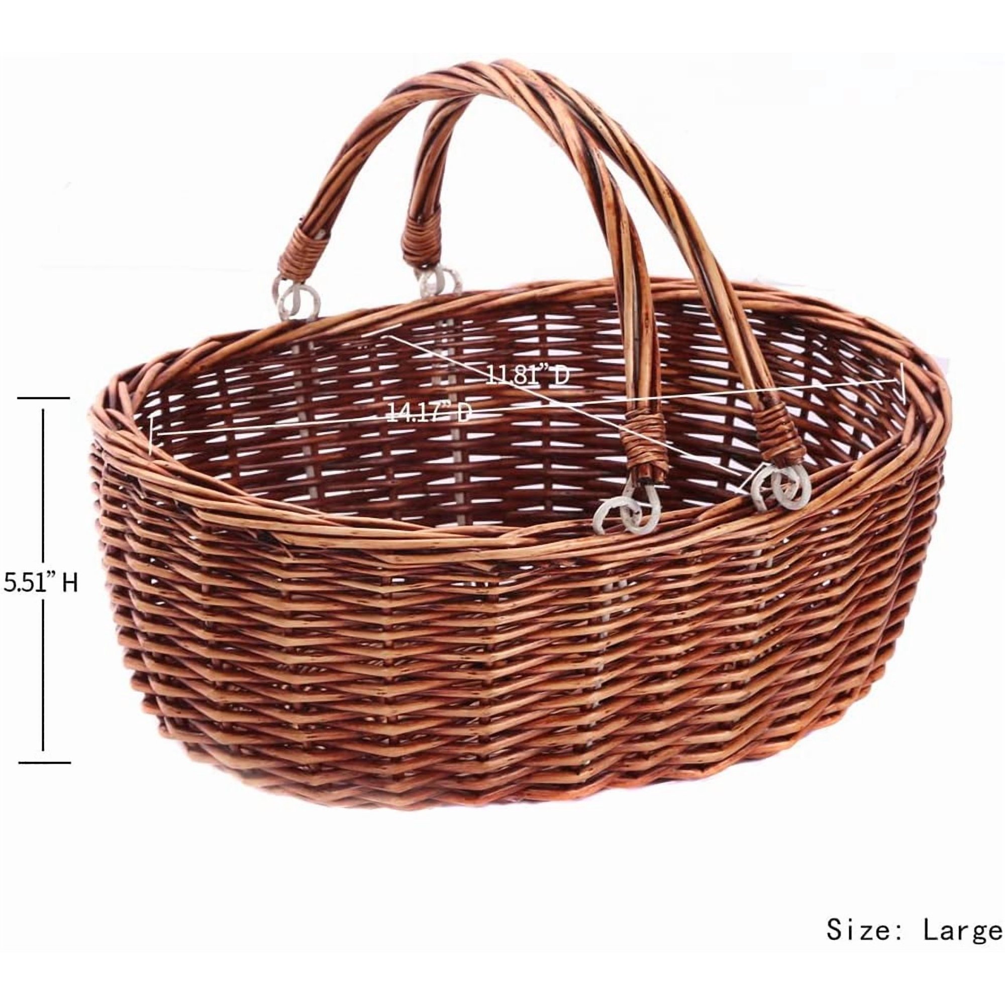 Wicker Picnic Basket with Folding Handles Wicker Hand Woven Baskets for Storage, Garden Harvest, Easter, Empty Gift Basket, Brown